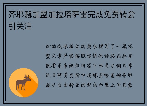 齐耶赫加盟加拉塔萨雷完成免费转会引关注 齐耶赫加盟加拉塔萨雷完成免费转会引关注